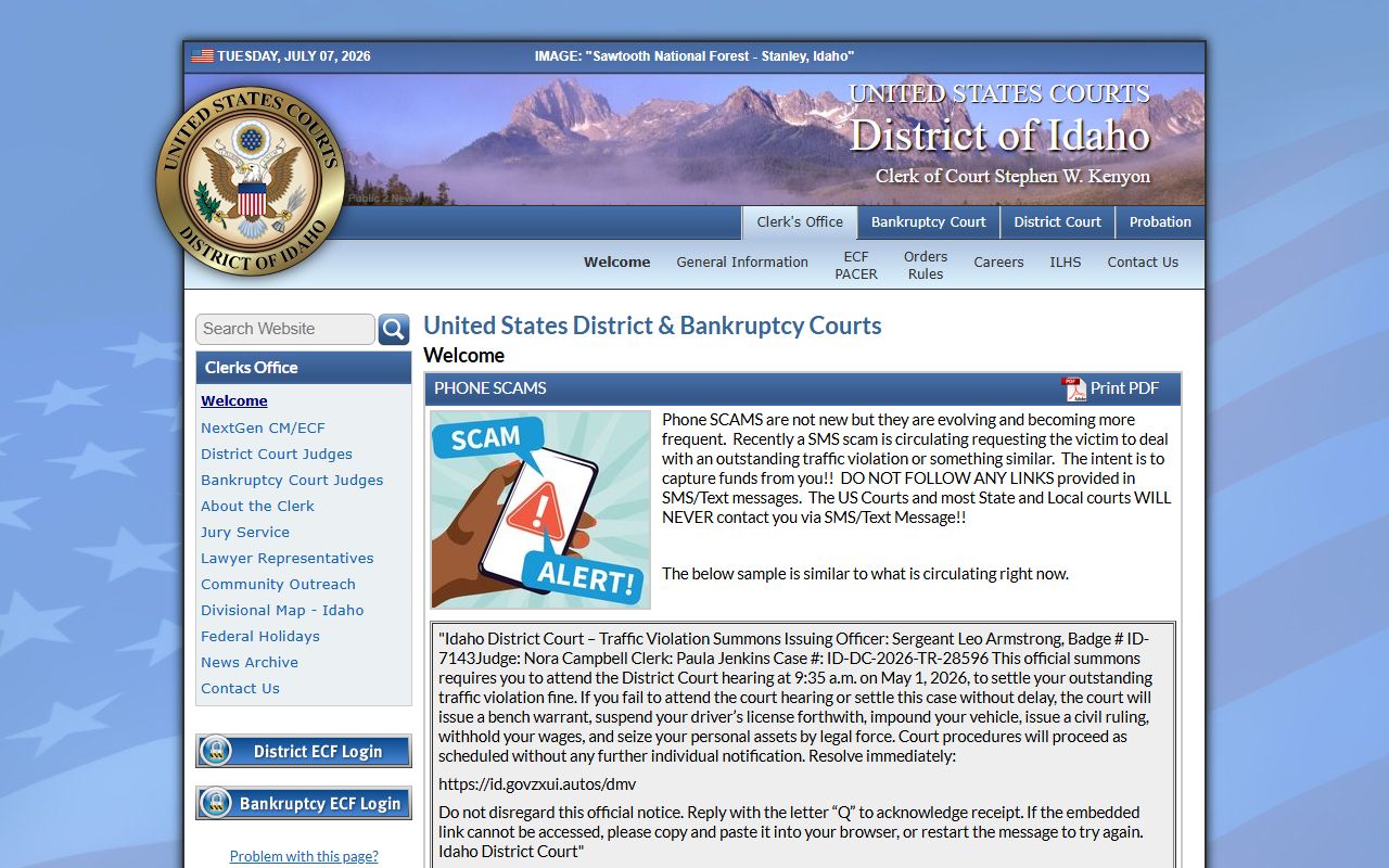 Elmore County Clerk of the District Court federal court distinction
