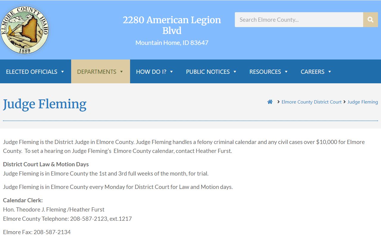 Elmore County court dockets District Judge Theodore Fleming calendar contact