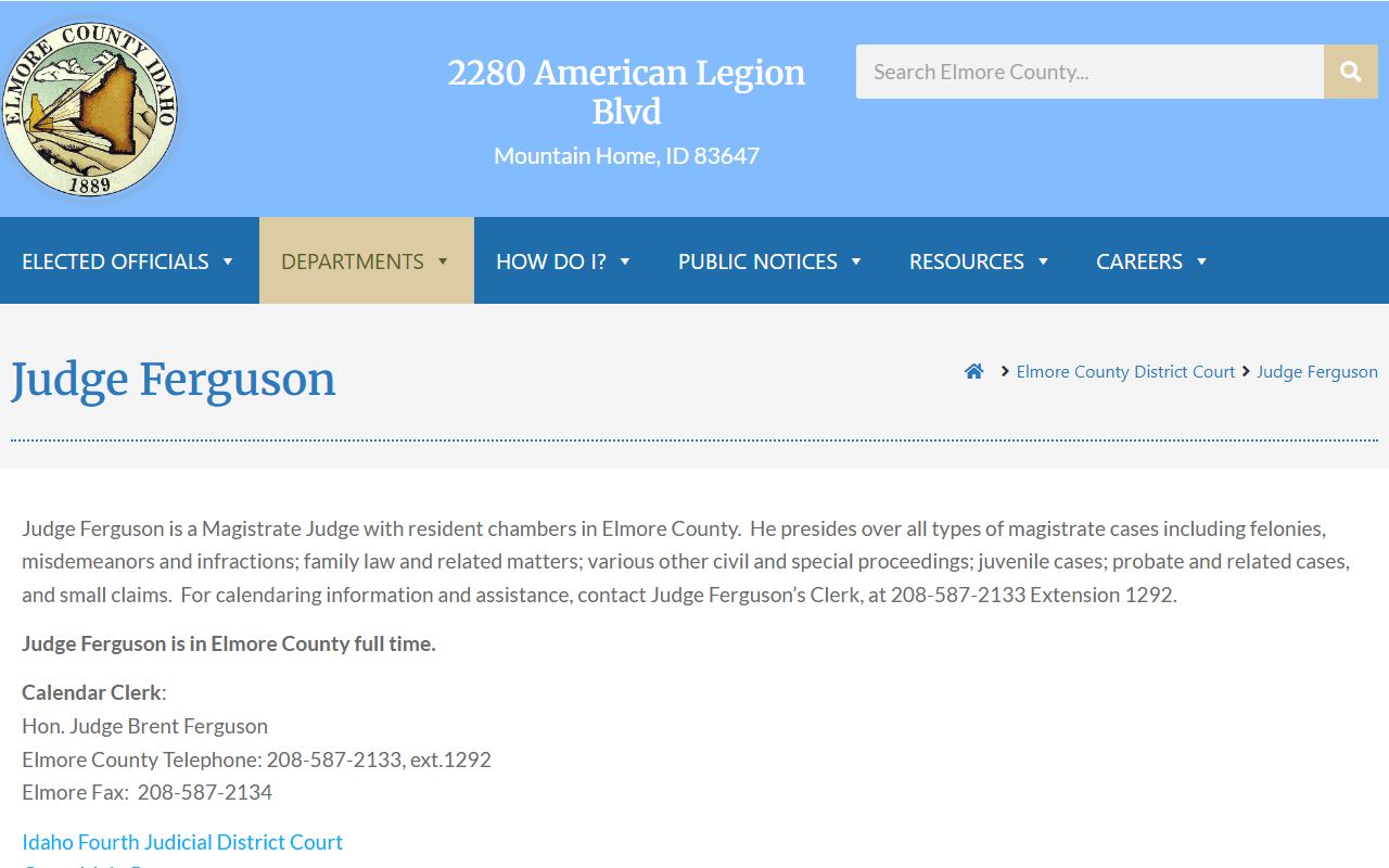 Elmore County court dockets Magistrate Judge Brent Ferguson calendar contact