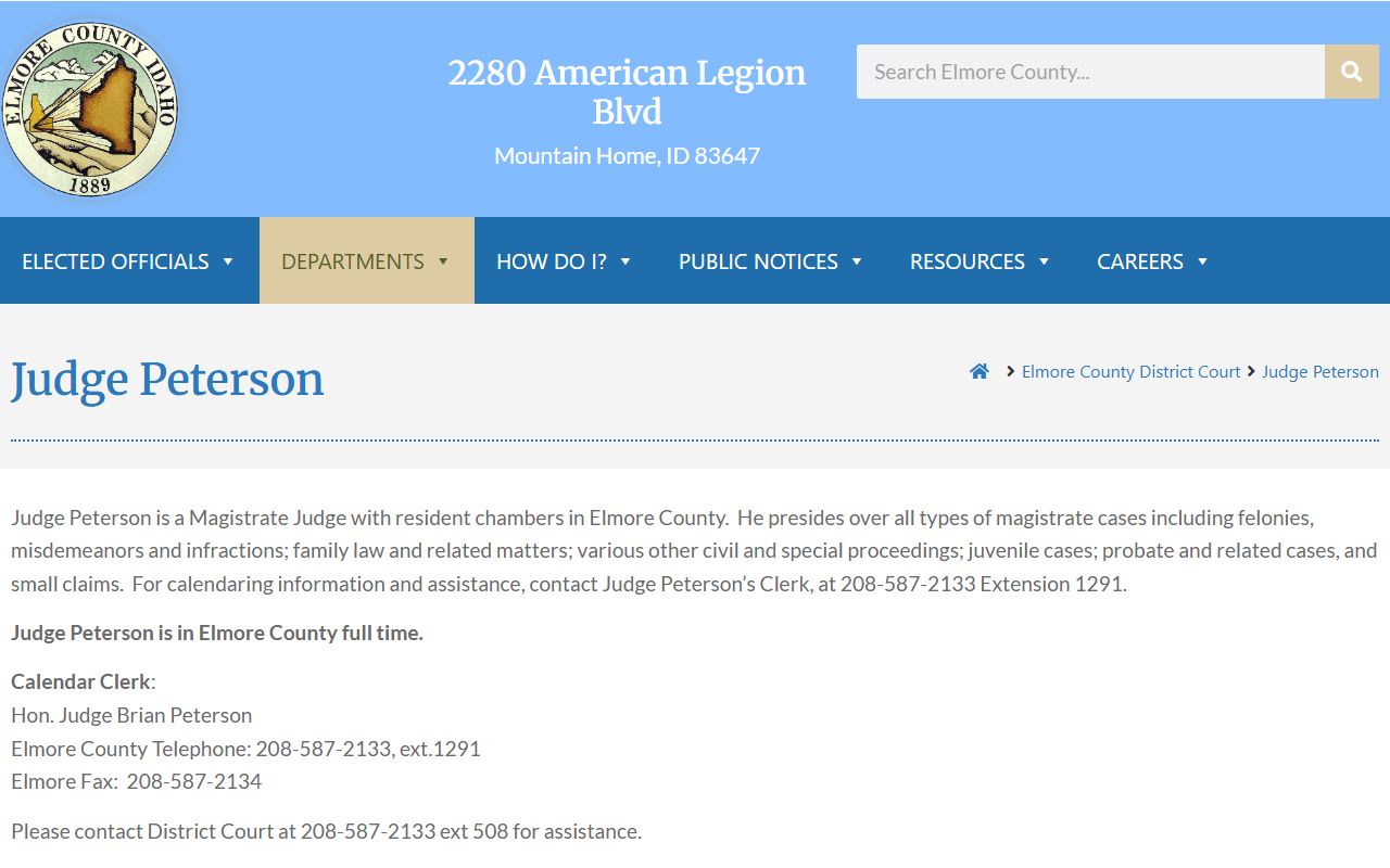 Elmore County court dockets Magistrate Judge Brian Peterson calendar contact