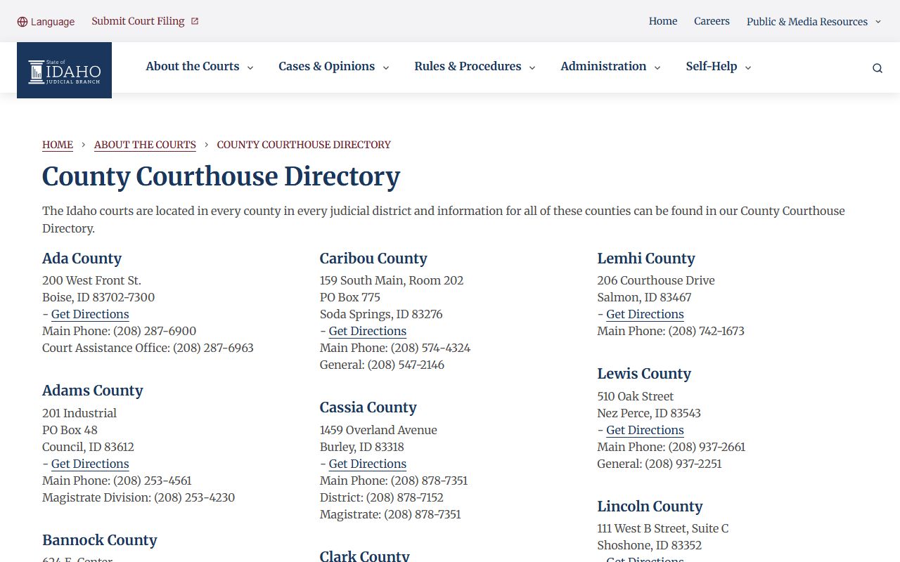 Elmore County court records Idaho county courthouse directory