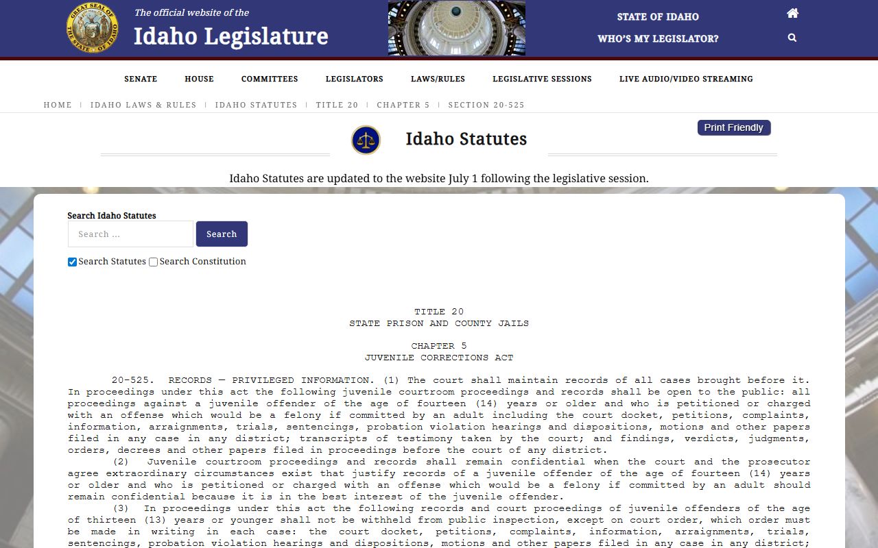 Idaho juvenile records confidentiality statute