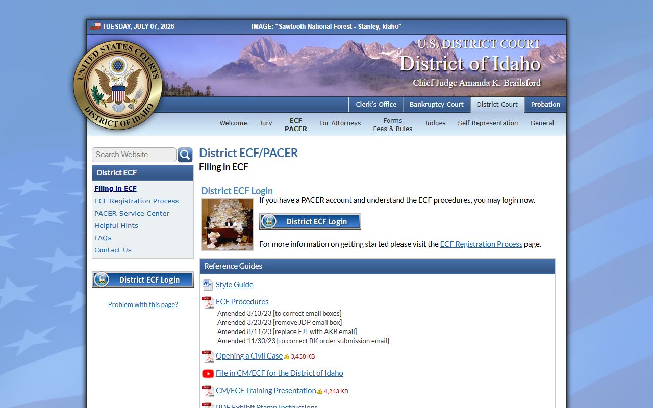 Elmore County District Court federal ECF distinction