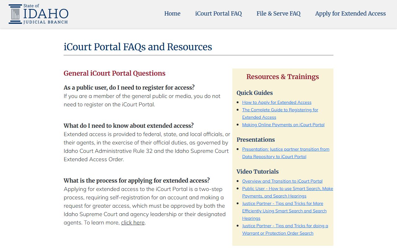 Elmore County court records iCourt public access FAQ
