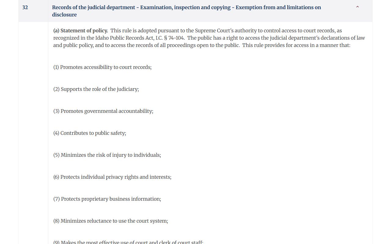 Elmore County court records Idaho Court Administrative Rule 32