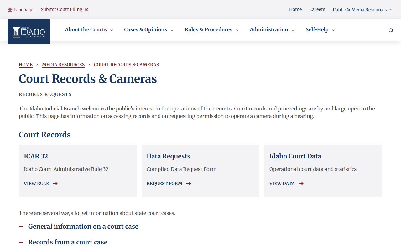 Elmore County court records Idaho court records request page