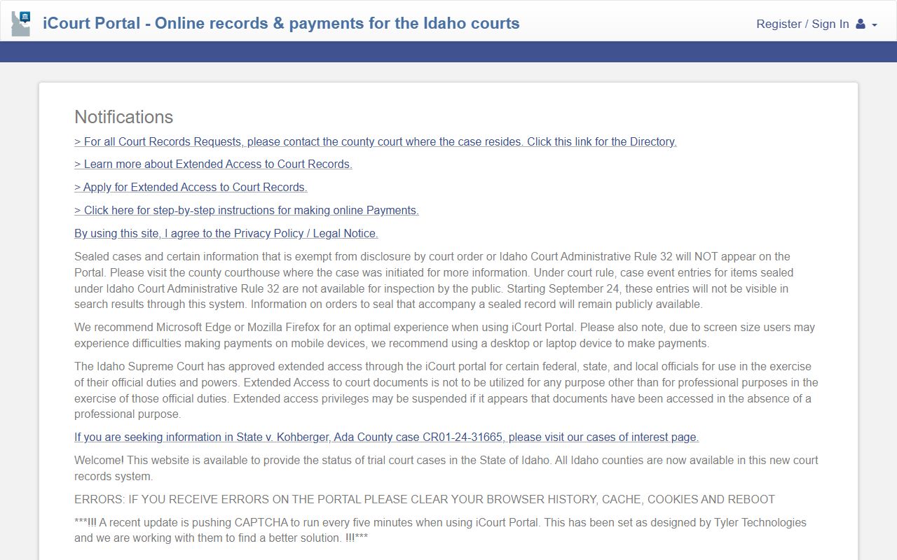 Elmore County court records Idaho iCourt portal