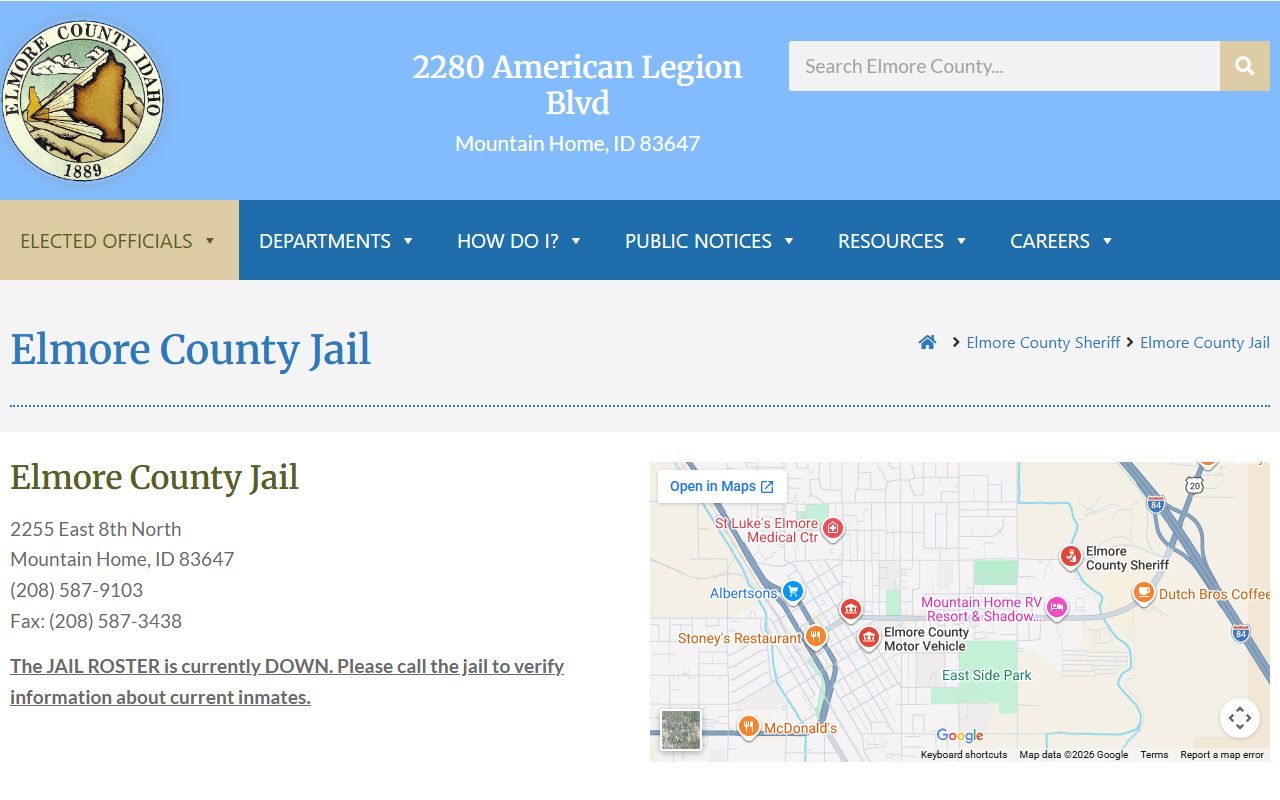 Elmore County Jail information and roster-down notice