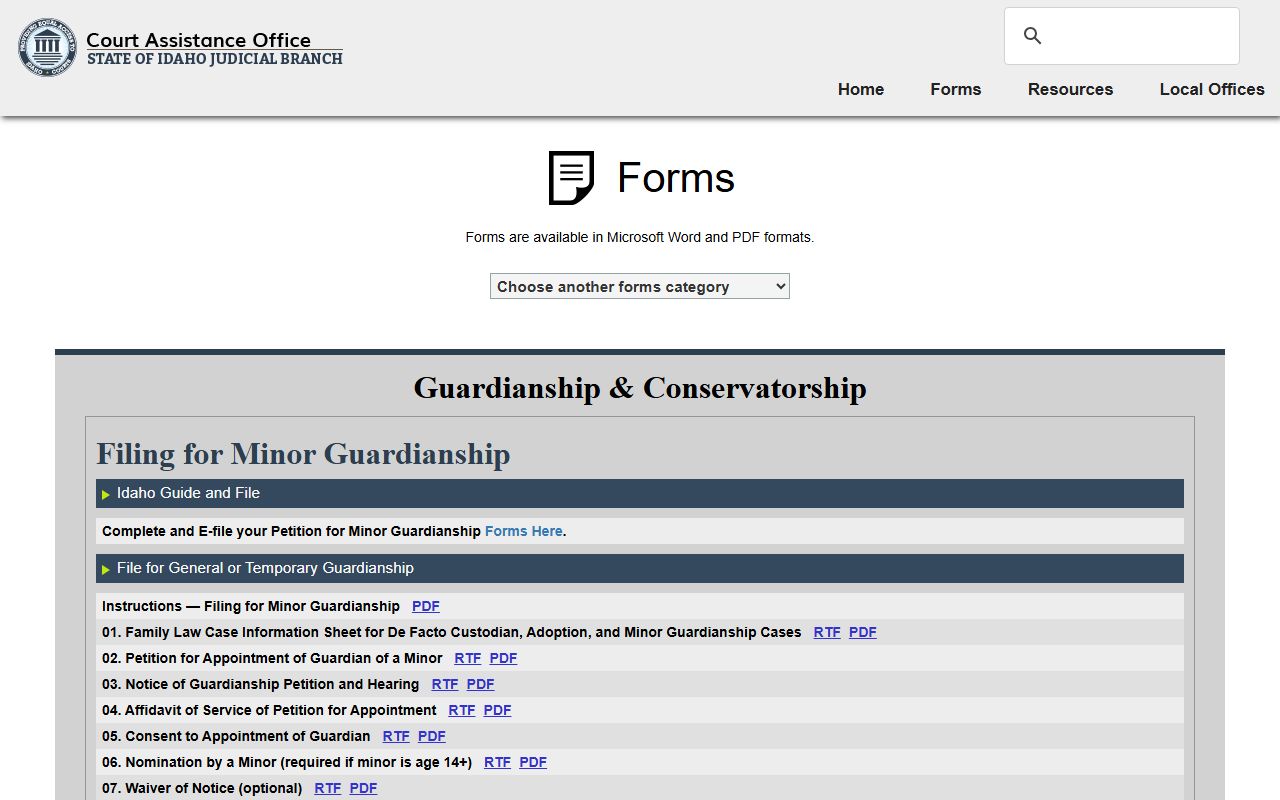 Elmore County probate records Idaho guardianship forms