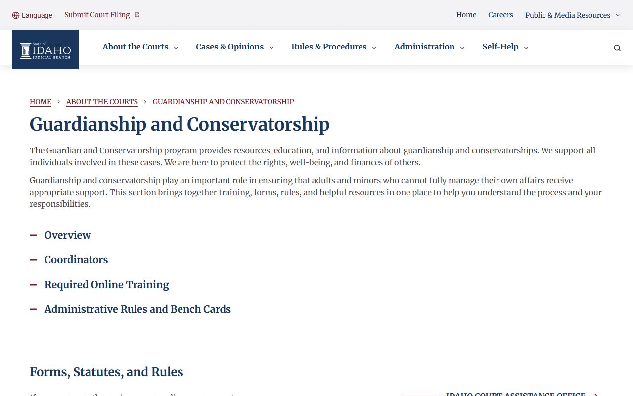 Elmore County probate records Idaho guardianship and conservatorship training