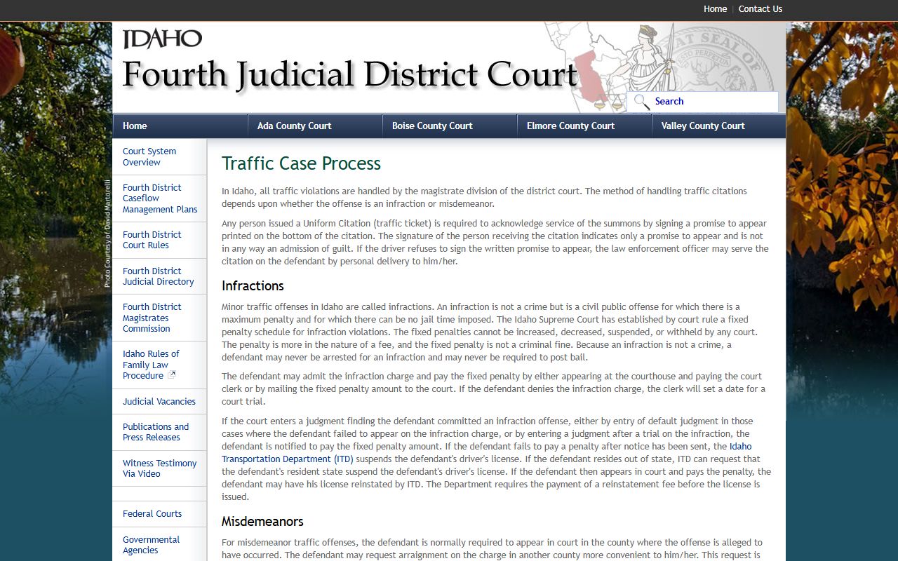 Elmore County traffic court records Fourth Judicial District traffic process
