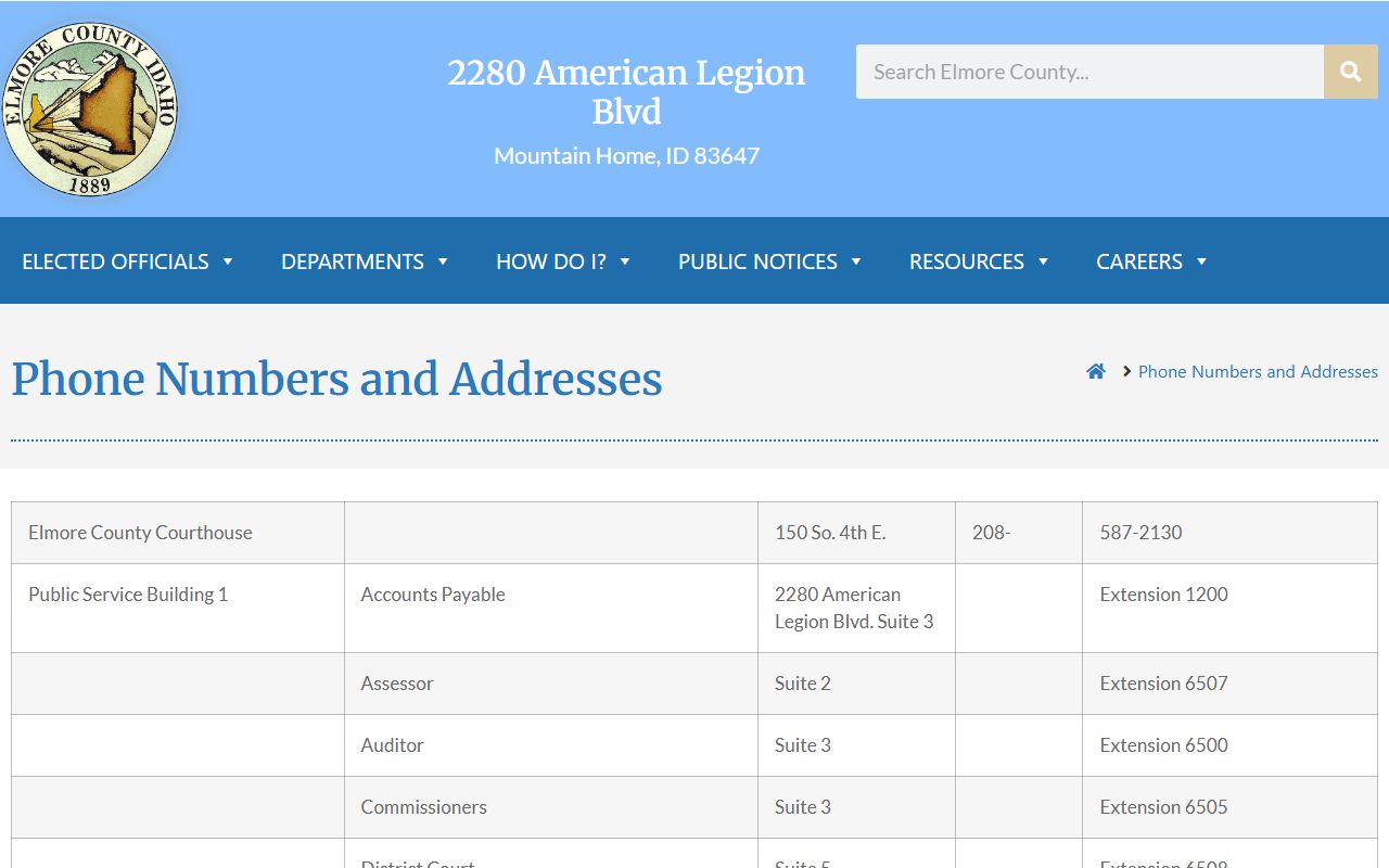 Elmore County phone directory with warrant extension